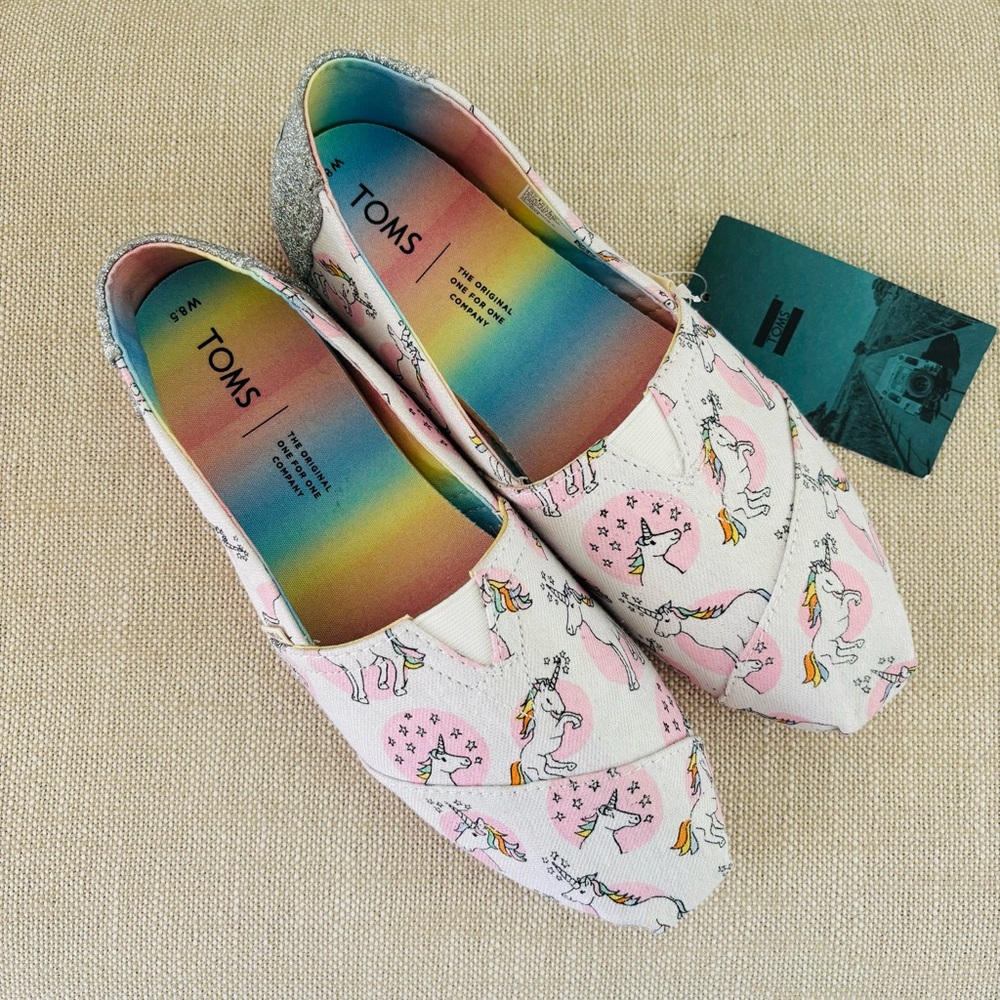 TOMS Classic Unicorns Flats NWT Pastel Shimmer Print Rainbow Insoles 8.5 - Picture 5 of 8